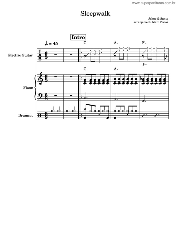 Partitura da música Sleepwalk – Santo & Johnny – Avenç