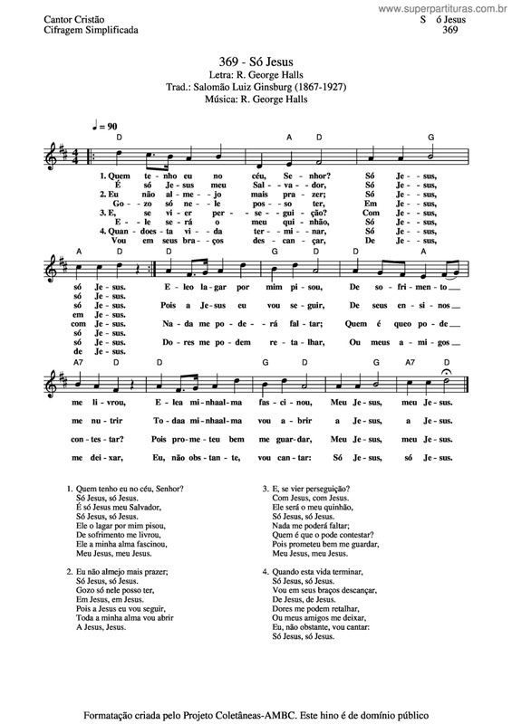 Partitura da música Só Jesus