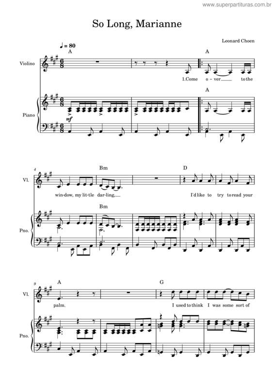 Partitura da música So Long, Marianne v.2