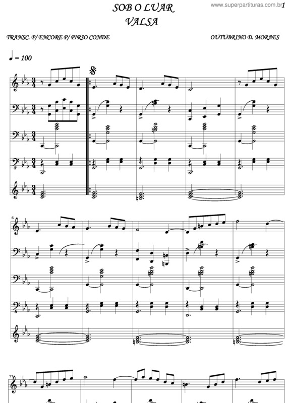 Partitura da música Sob O Luar