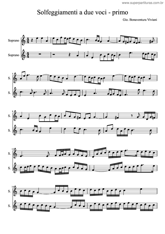 Partitura da música Sofeggiamenti a due voci, primo