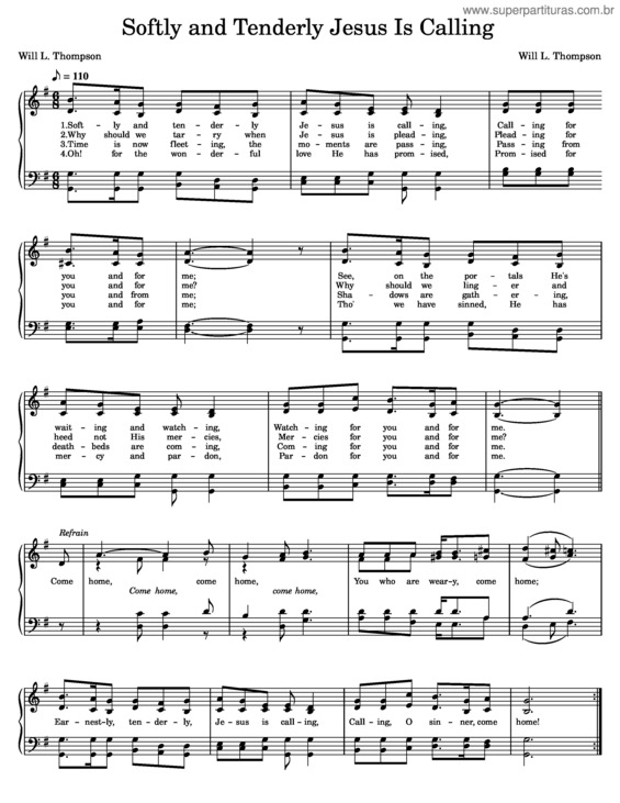 Partitura da música Softly And Tenderly Jesus Is Calling v.2