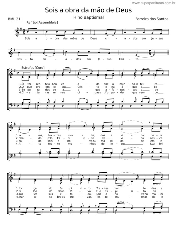 Partitura da música Sois A Obra Da Mão De Deus