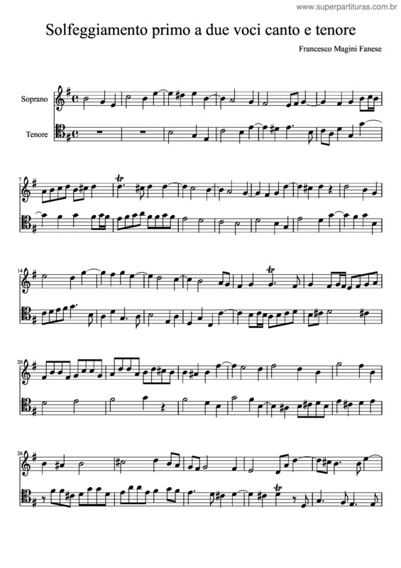 Partitura da música Solfeggiamenti a due voci, primo