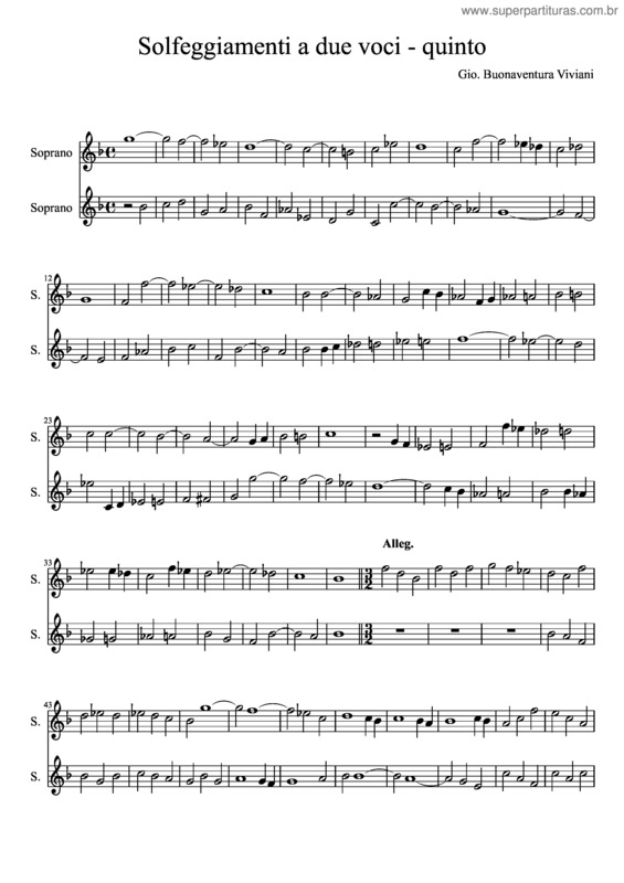 Partitura da música Solfeggiamenti a due voci, quinto