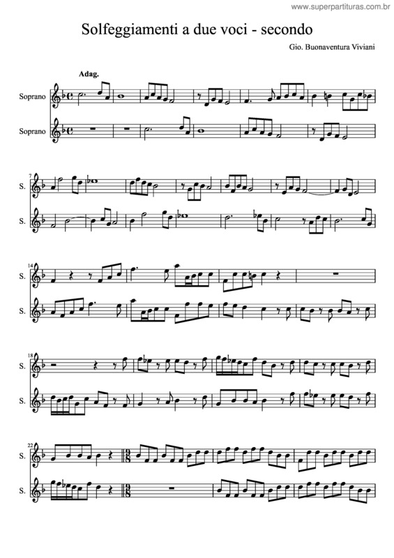 Partitura da música Solfeggiamenti a due voci, secondo