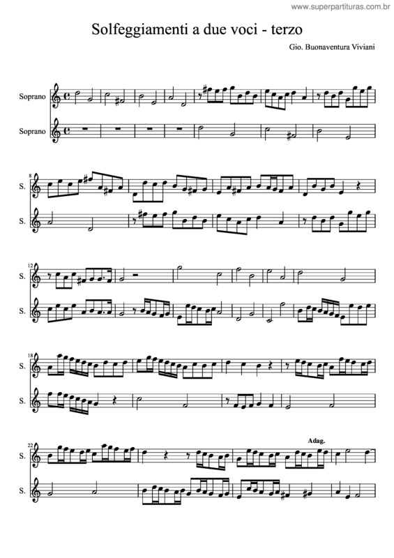 Partitura da música Solfeggiamenti a due voci, terzo