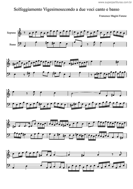 Partitura da música Solfeggiamenti a due voci, vigesimosecondo