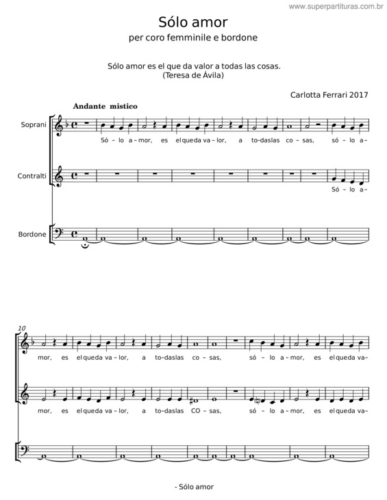 Partitura da música Sólo Amor Per Coro Femminile E Bordone