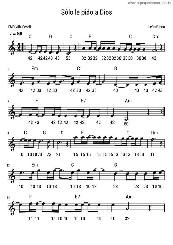 Partitura da música Sólo Le Pido A Dios