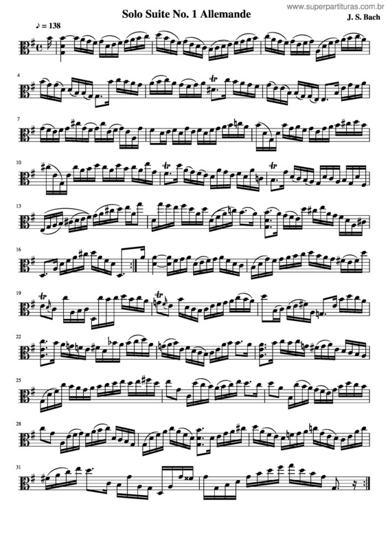 Partitura da música Solo Suite No. 1 Allemande – Bach – Viola