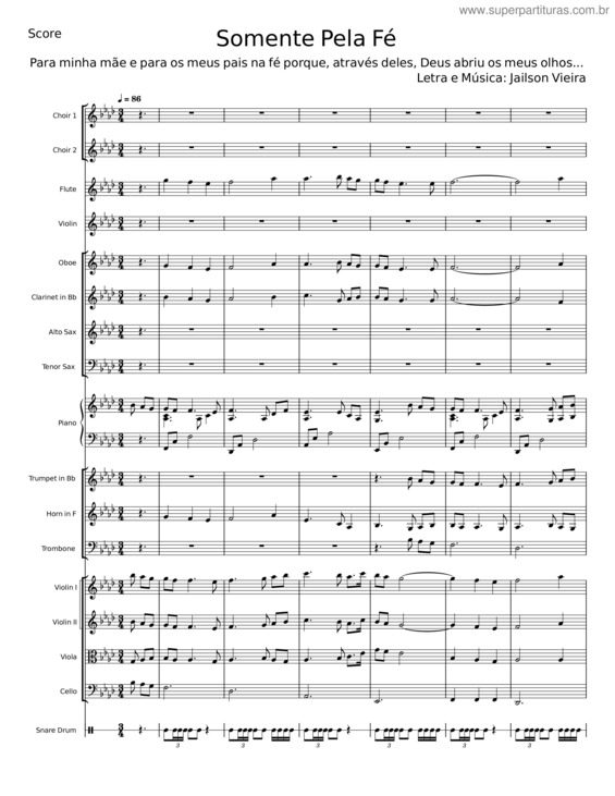 Partitura da música Somente Pela Fé