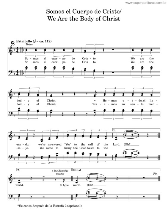 Partitura da música Somos El Cuerpo De Cristo v.2