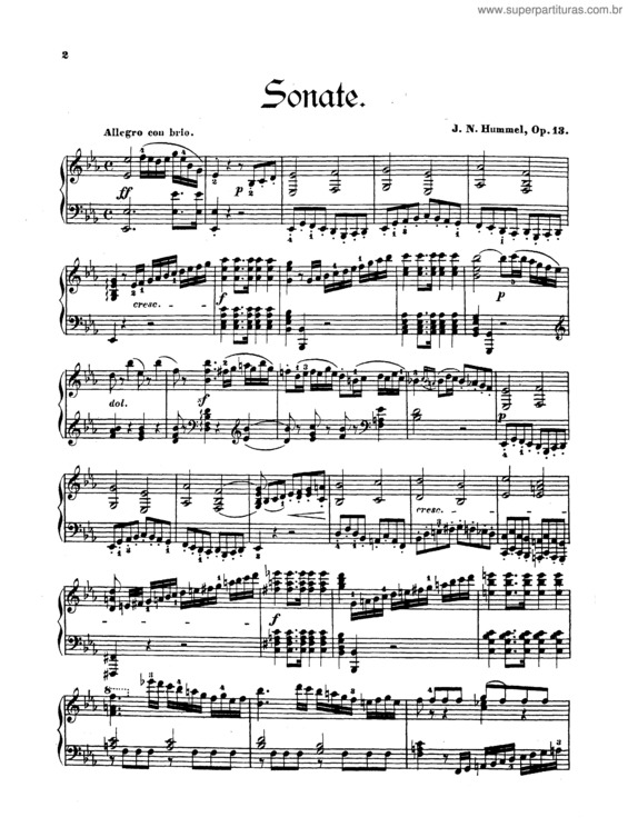 Partitura da música Sonata for Piano, No. 2 in E flat major