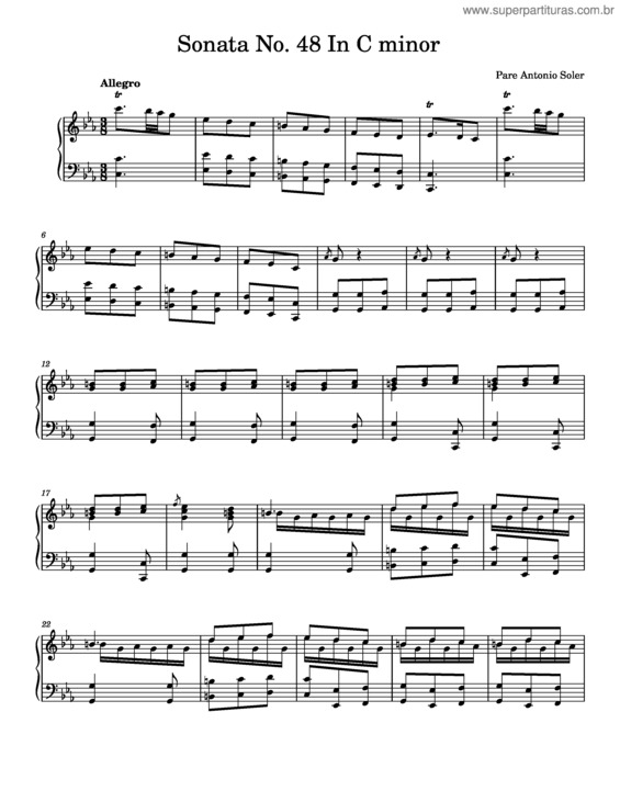 Partitura da música Sonata No. 48 In C Minor