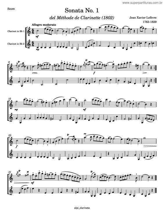 Partitura da música Sonata Para Clarinete No. 1 En Sib Mayor