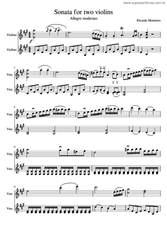 Partitura da música Sonata Para Dois Violinos Allegro Moderato Ricardo Monteiro 1 1