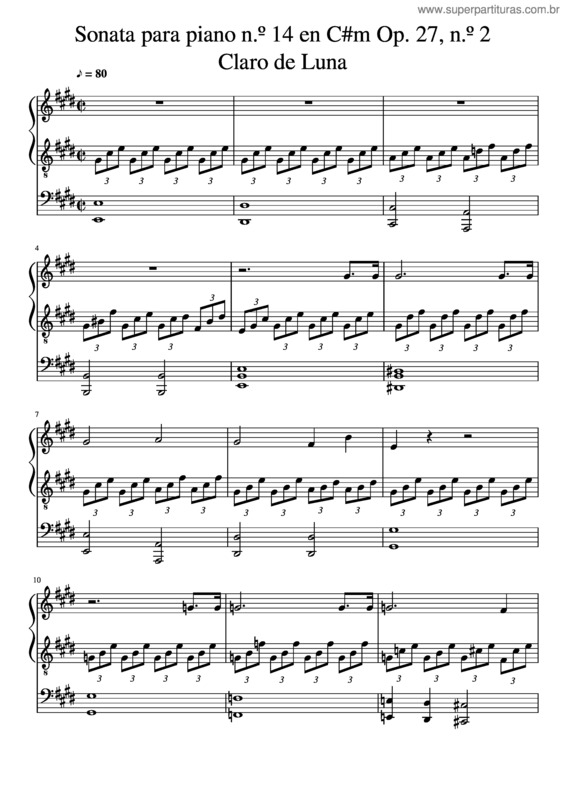 Partitura da música Sonata Para Piano N.º 14 En C#M Op. 27, N.º 2 Claro De Luna