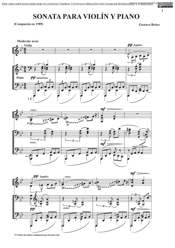 Partitura da música Sonata para violin y piano