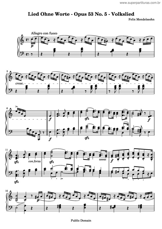 Partitura da música Songs without Words, Book 4