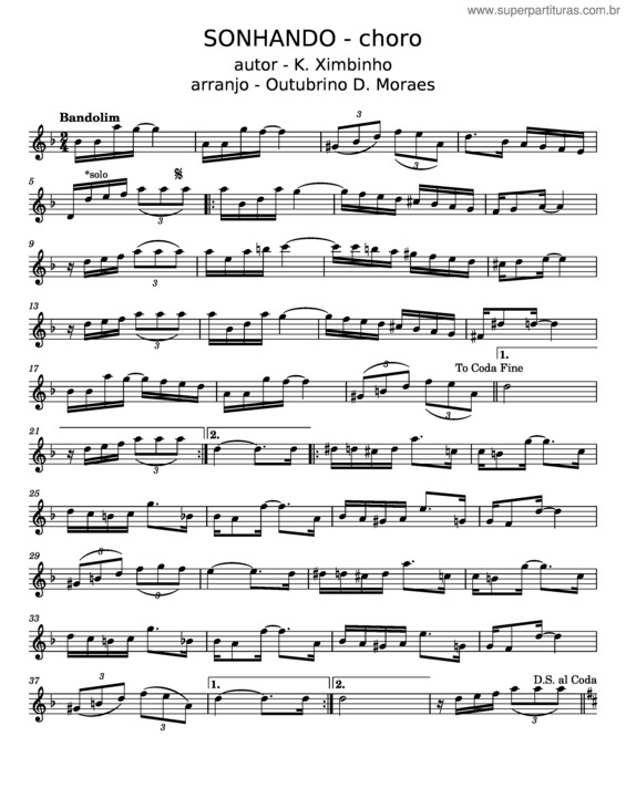 Partitura da música Sonhando v.27