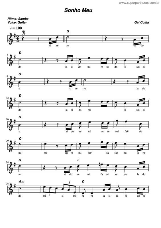 Partitura da música Sonho Meu v.3