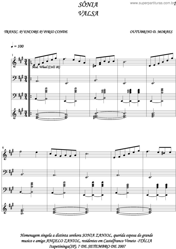 Partitura da música Sonia 