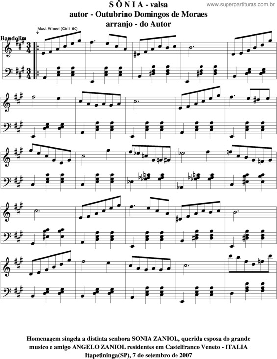 Partitura da música Sônia v.2