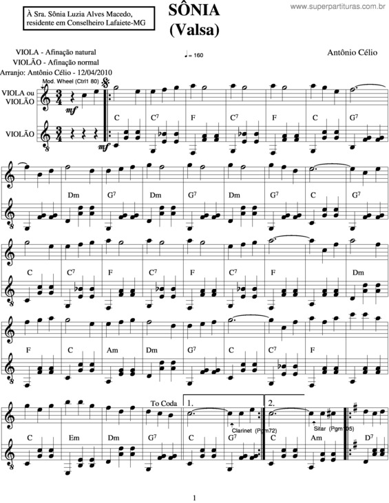 Partitura da música Sônia v.4