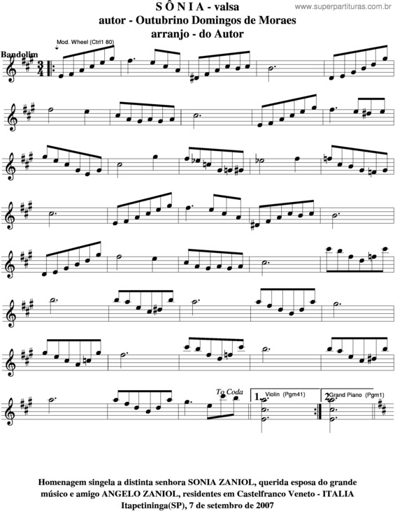 Partitura da música Sônia