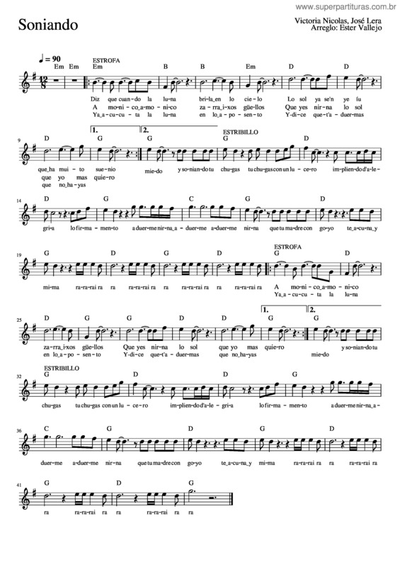 Partitura da música Soniando – Victoria Nicolás/Lera Alsina Arr.: Ester Vallejo