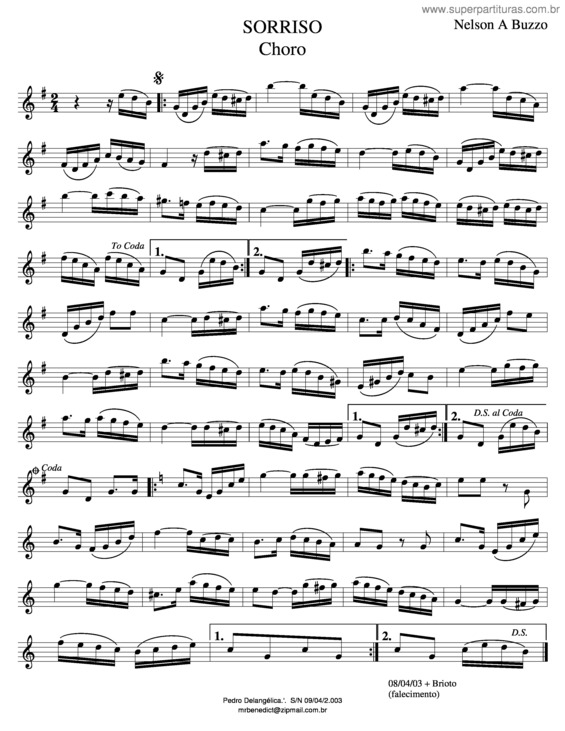 Partitura da música Sorriso