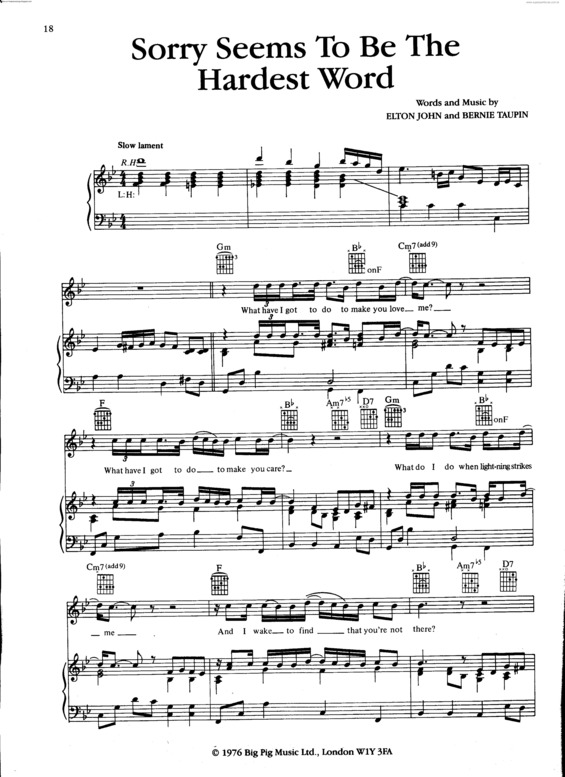 Partitura da música Sorry Seems To Be The Hardest Word v.6