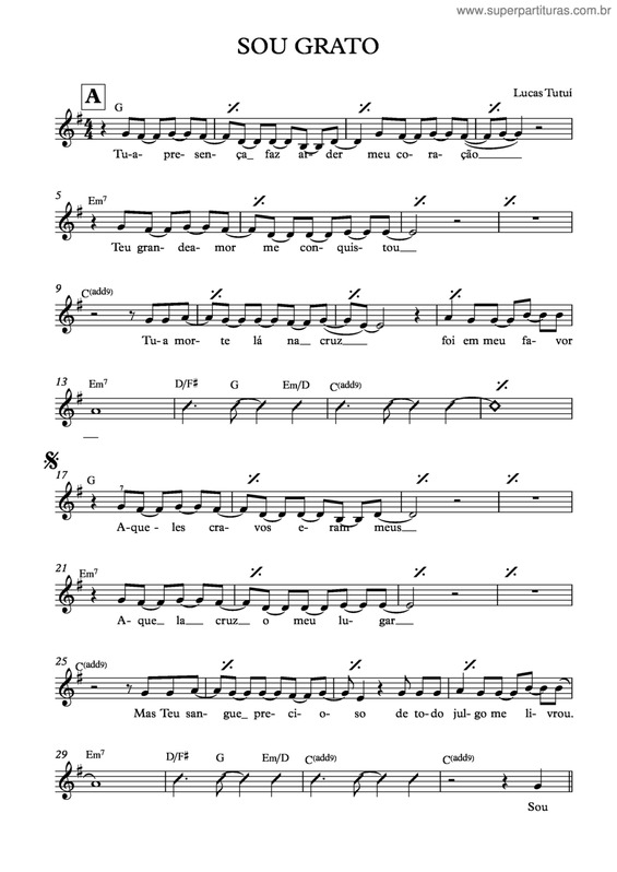 Partitura da música Sou Grato