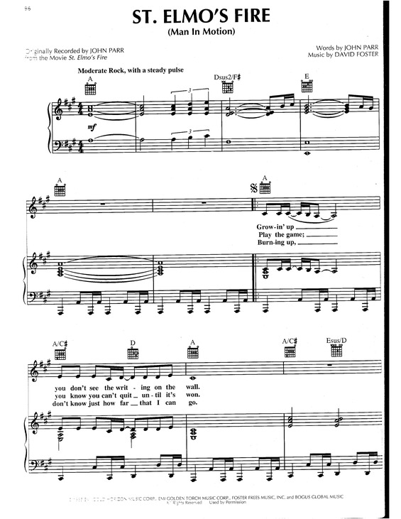 Partitura da música ST. Elmo´s Fire