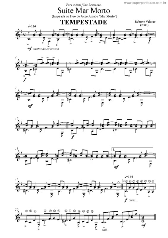 Partitura da música Suíte Mar Morto