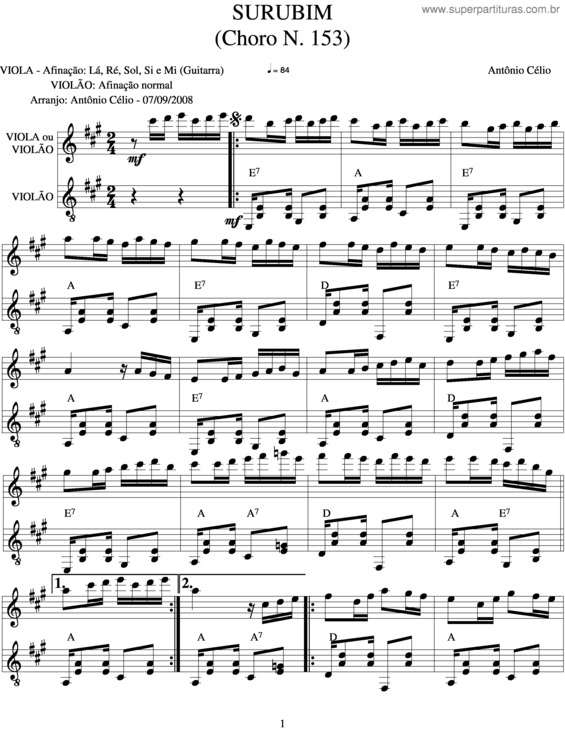 Partitura da música Surubim