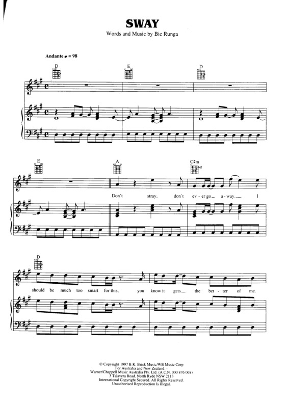 Partitura da música Sway