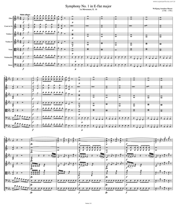 Partitura da música Symphony No. 1 In E-Flat Major K. 16 1St Movement