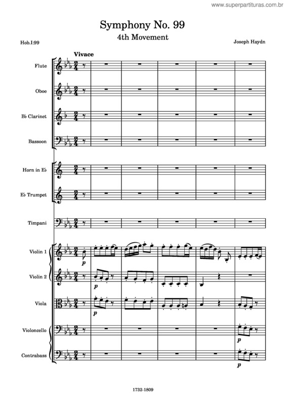 Partitura da música Symphony No. 99 In E-Flat Major, Hob.I:99, 4Th Movement