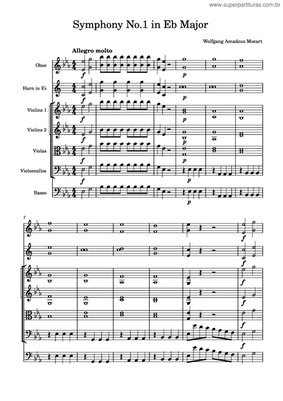 Partitura da música Symphony No.1 In E-Flat Major, K.16