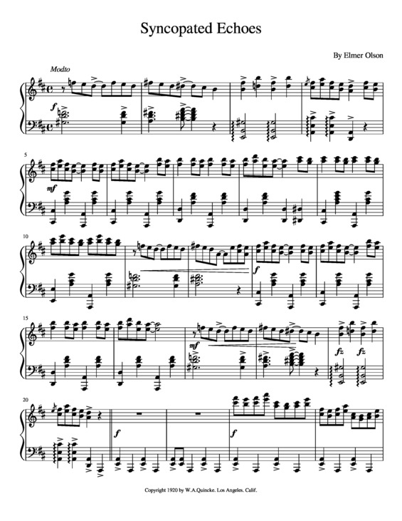 Partitura da música Syncopated Echoe