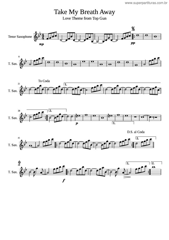 Partitura da música Take My Breath Away – Berlin