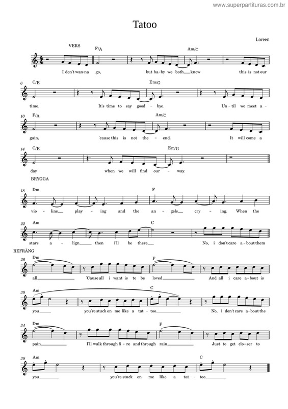 Partitura da música Tattoo v.2