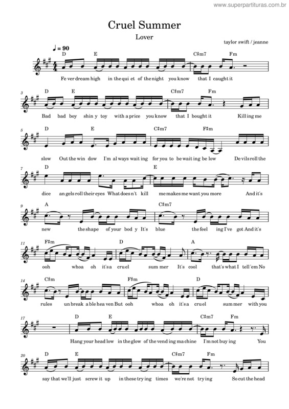 Partitura da música Taylor Swift