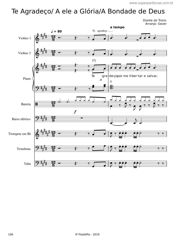 Partitura da música Te Agradeço/A Ele A Gloria/ Bondade De Deus Violino 2