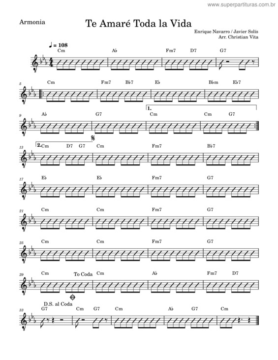 Partitura da música Te Amaré Toda La Vida