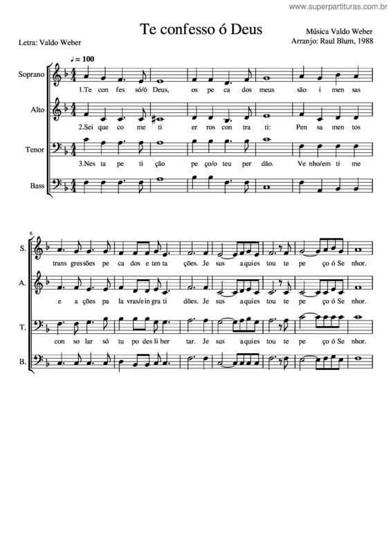 Partitura da música Te Confesso Ó Deus