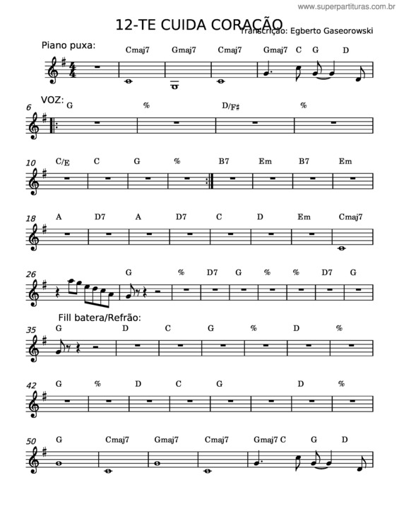 Partitura da música Te Cuida Coração