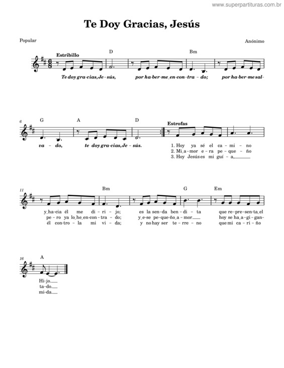 Partitura da música Te Doy Gracias Jesús